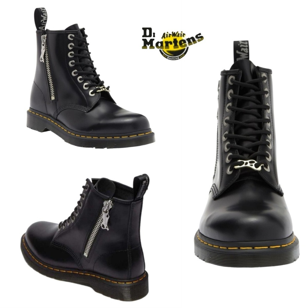 Dr. Martens 1460 Smooth Leather Zip/Lace-up Boots Black - Picture 3 of 4